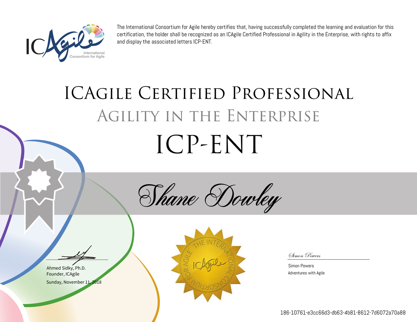 ICAgile Certified Professional in Agility in the Enterprise (ICP-ENT) certificate